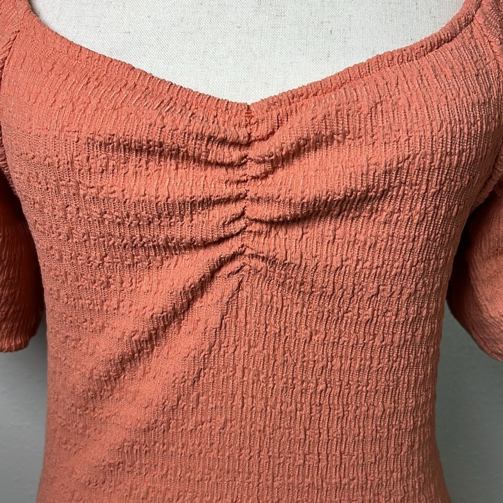 O'NEILL Teagan Smocked Mini Dress Puff Sleeve Sweetheart Neck Stretchy BodyCon S - Picture 12 of 17
